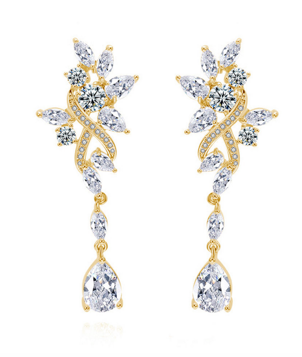 Elegant Leaf Zircon Teardrop Earrings