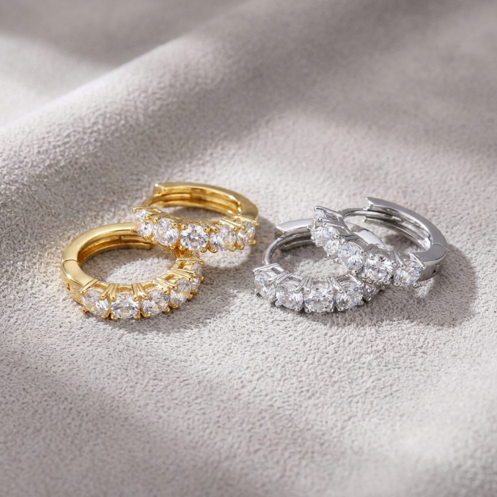 Single-Row Zircon Huggie Earrings