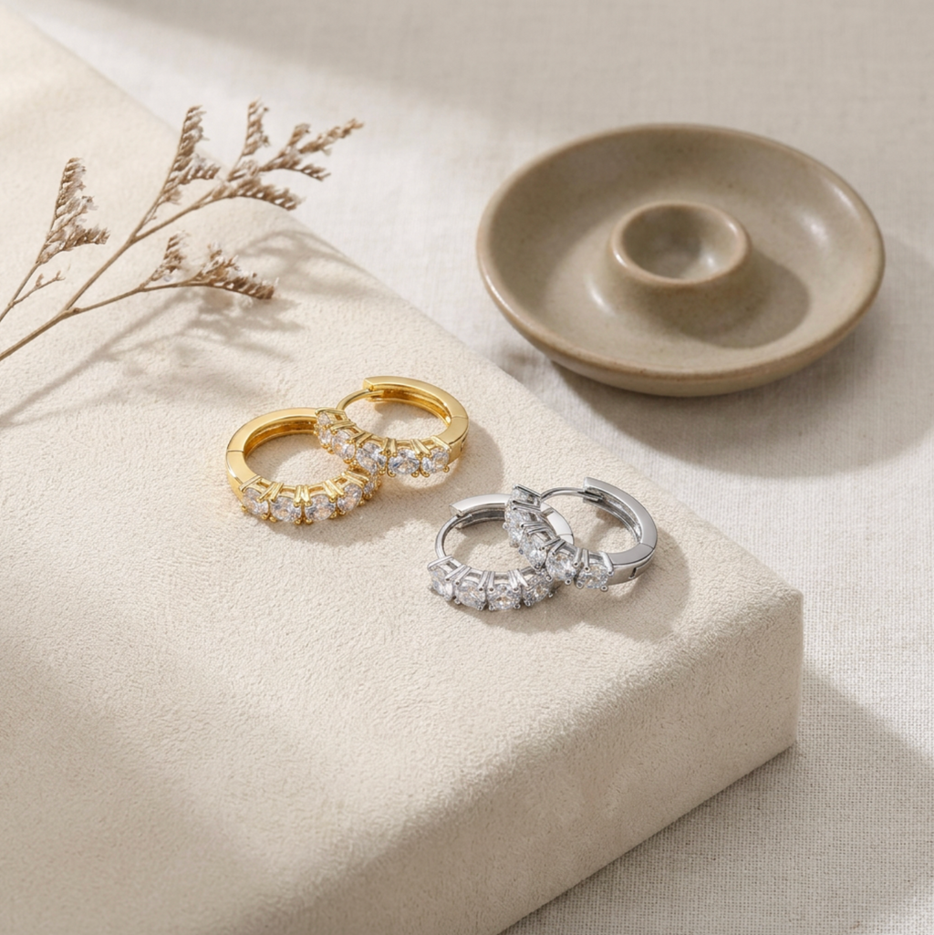 Single-Row Zircon Huggie Earrings