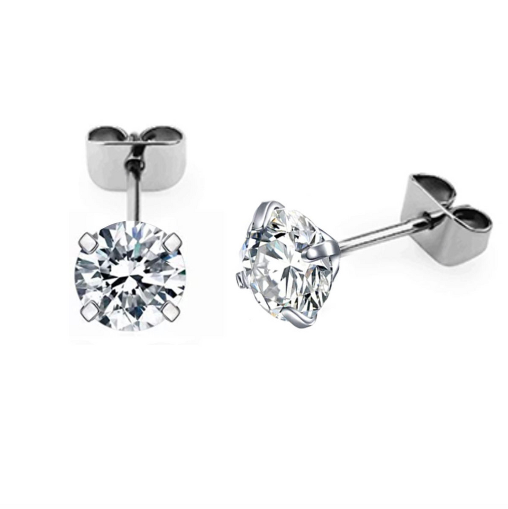 Titanium 4-Prong Zircon Stud Earrings