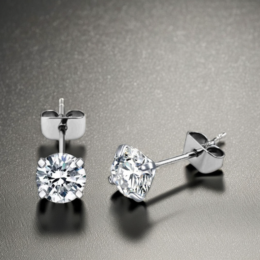 Titanium 4-Prong Zircon Stud Earrings