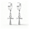 Ankh Cross Dangle Huggie Hoop Earrings