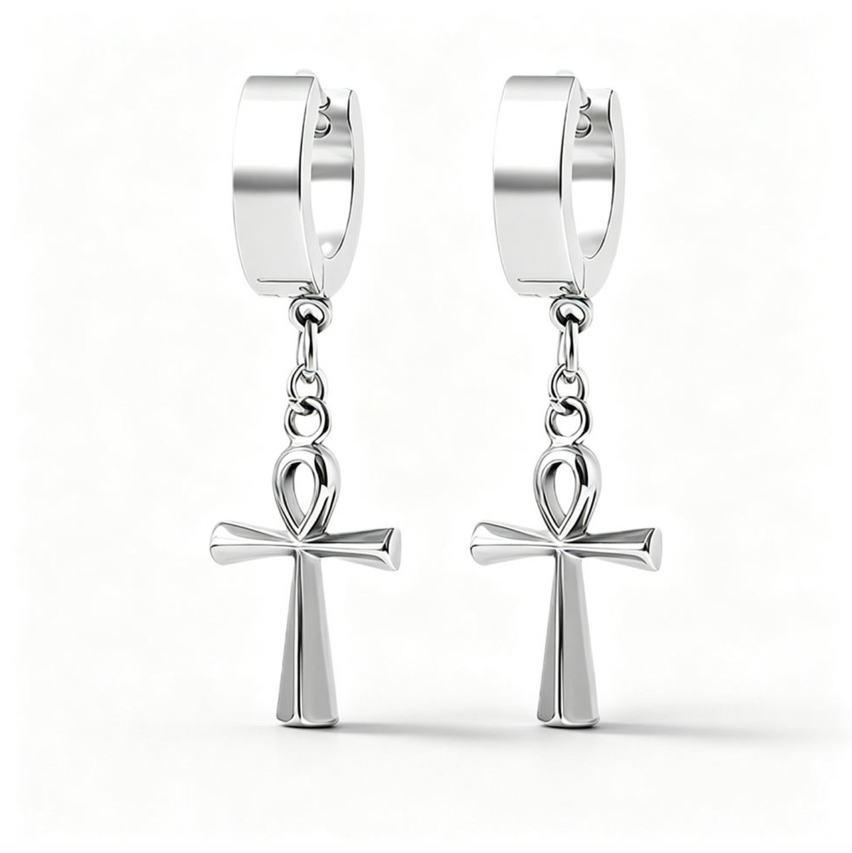 Ankh Cross Dangle Huggie Hoop Earrings