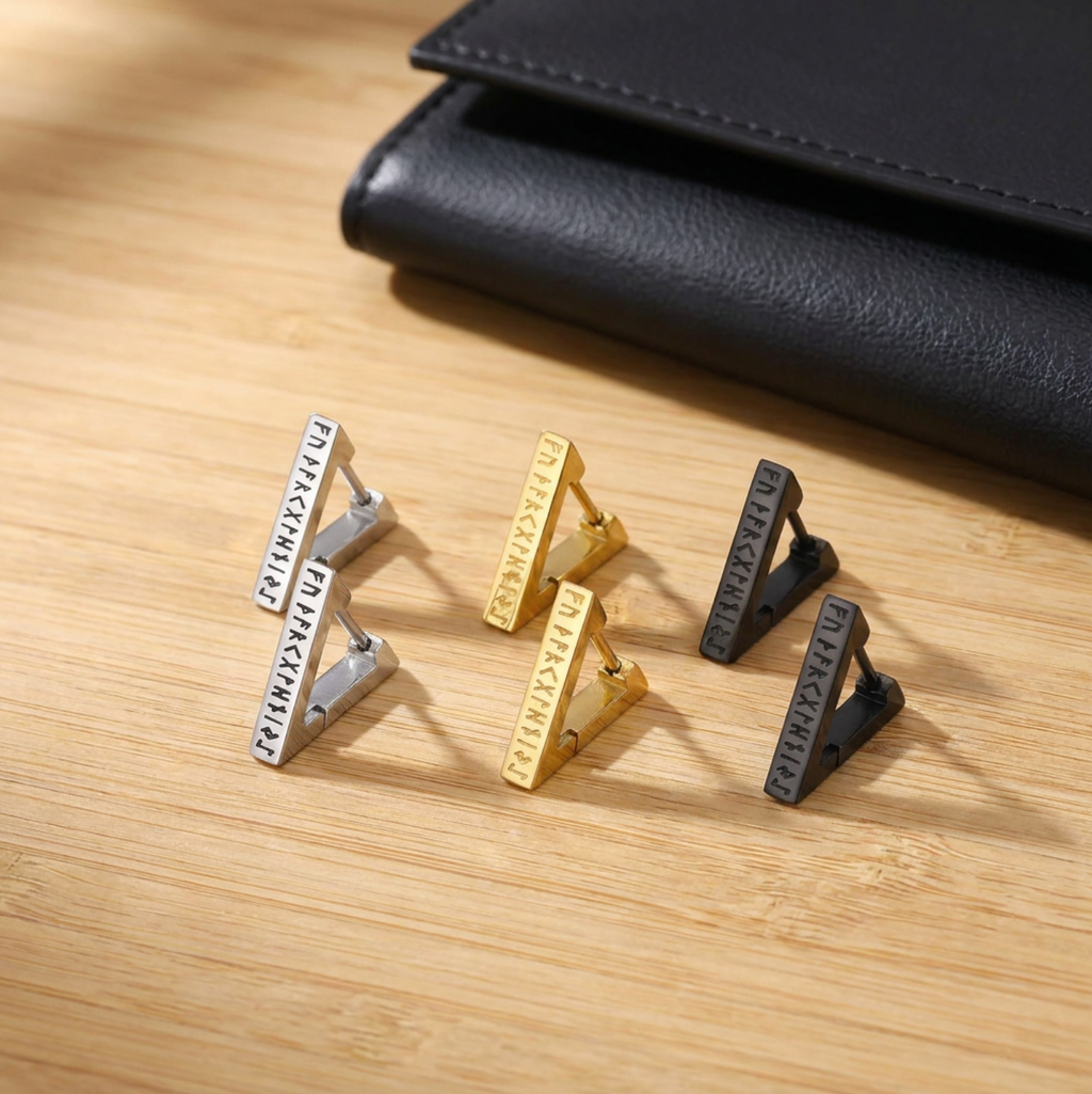 Triangle Rune Huggie Hoop Earrings