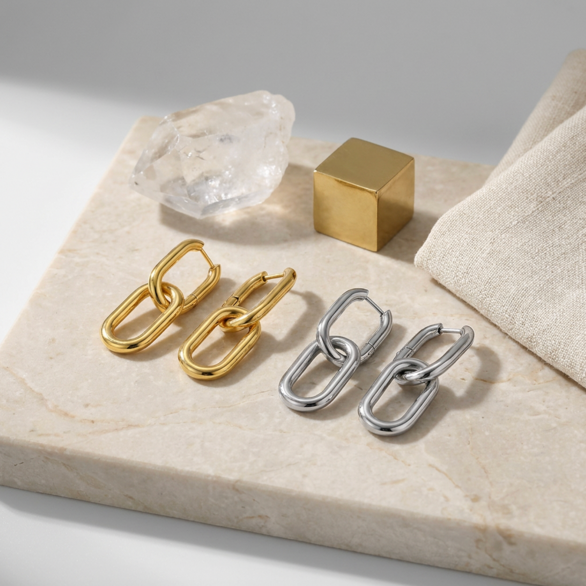 Oval Link Huggie Hoop Earrings
