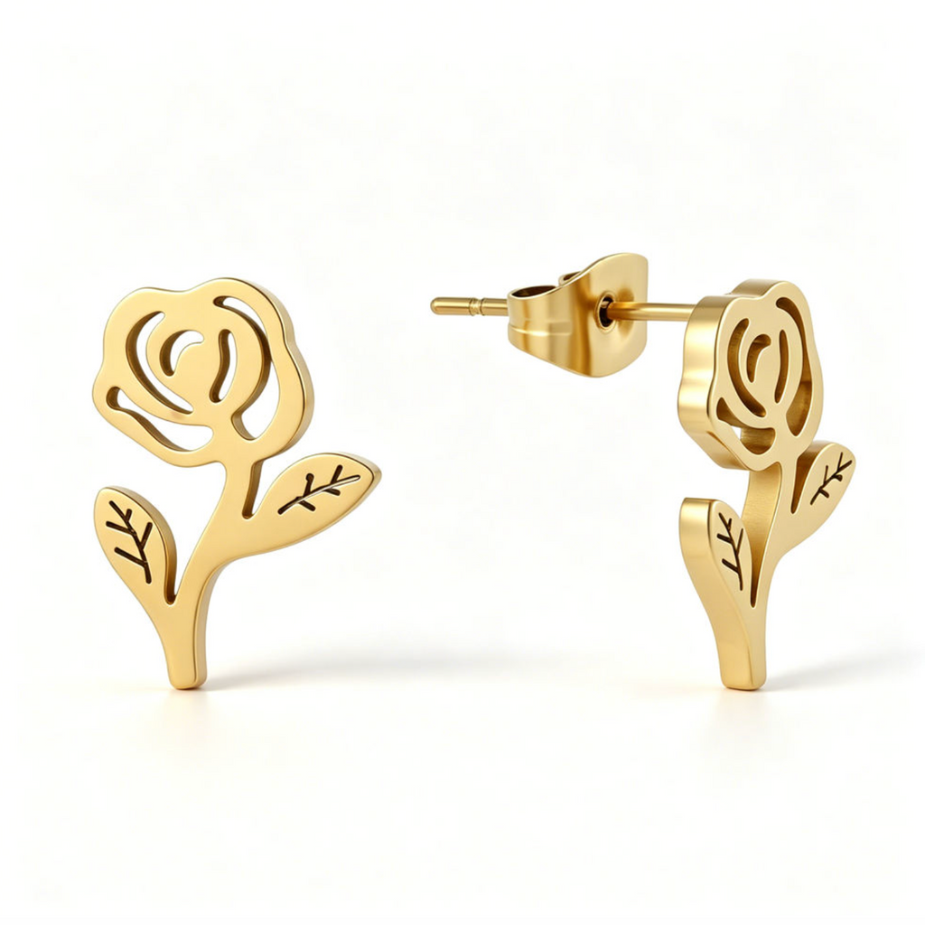 18K Gold-Plated Rose Flower Earrings