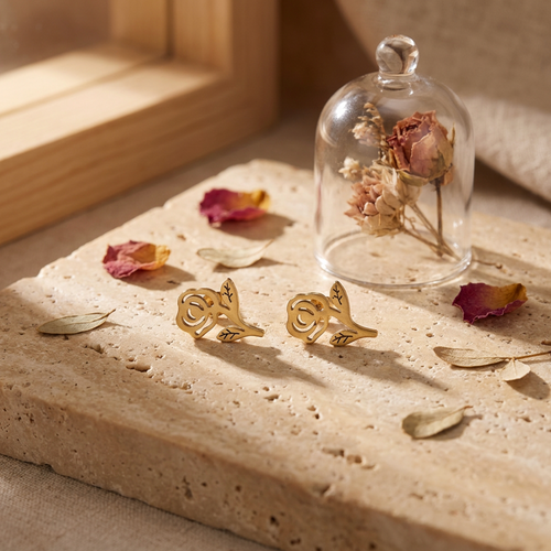 18K Gold-Plated Rose Flower Earrings