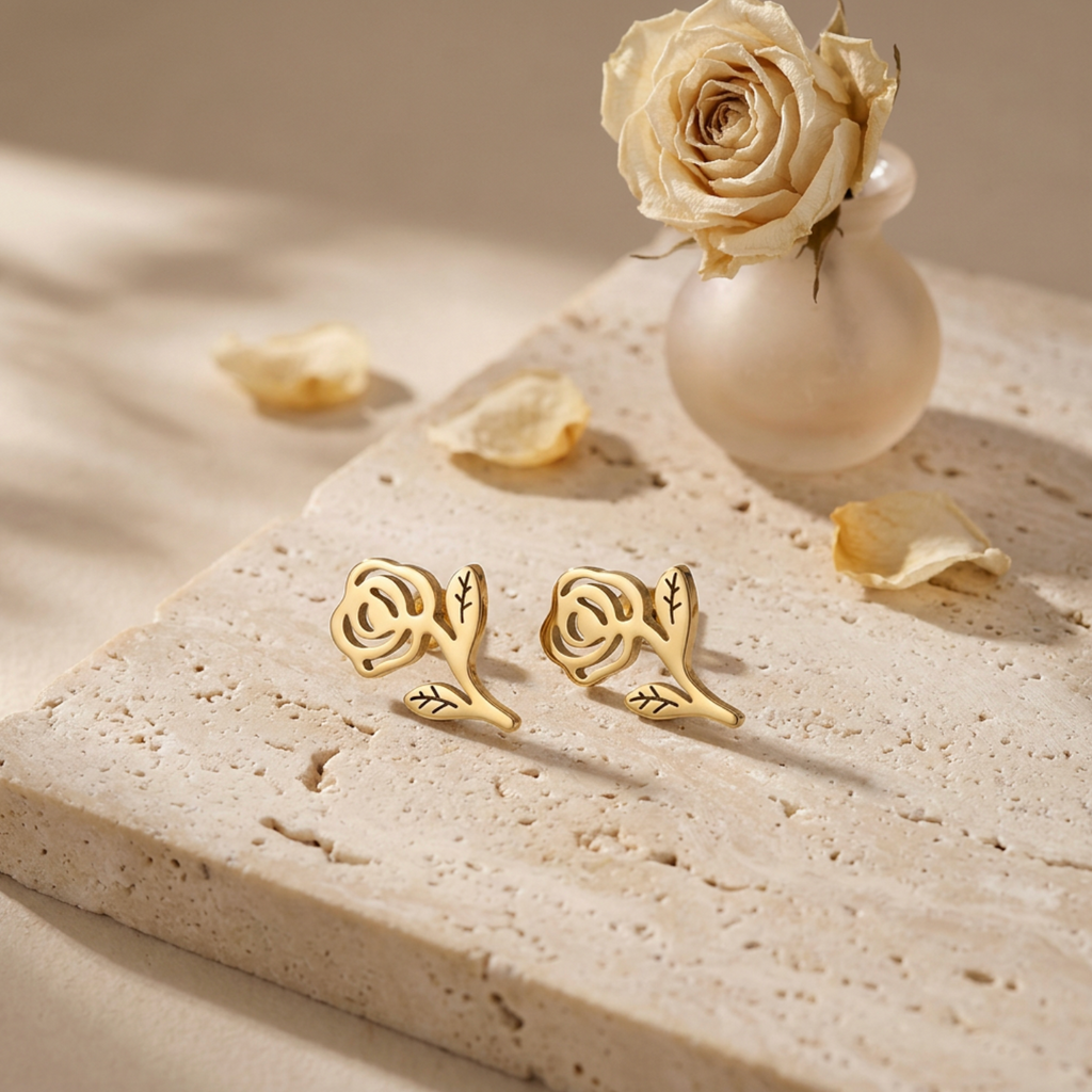 18K Gold-Plated Rose Flower Earrings