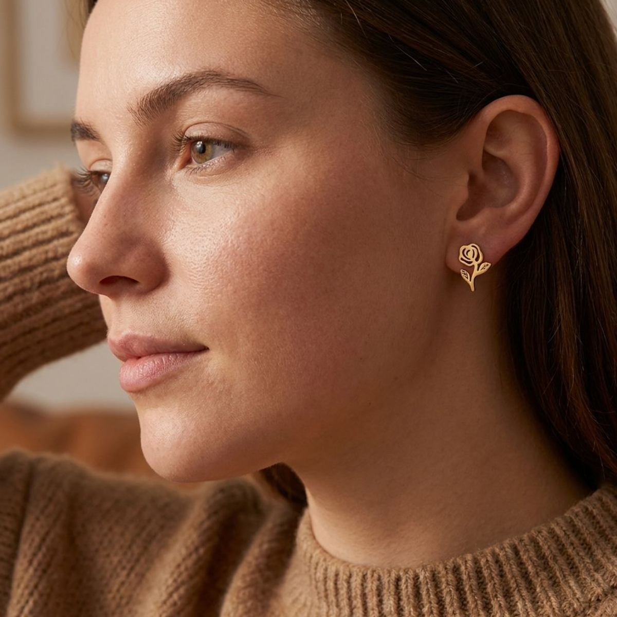 18K Gold-Plated Rose Flower Earrings