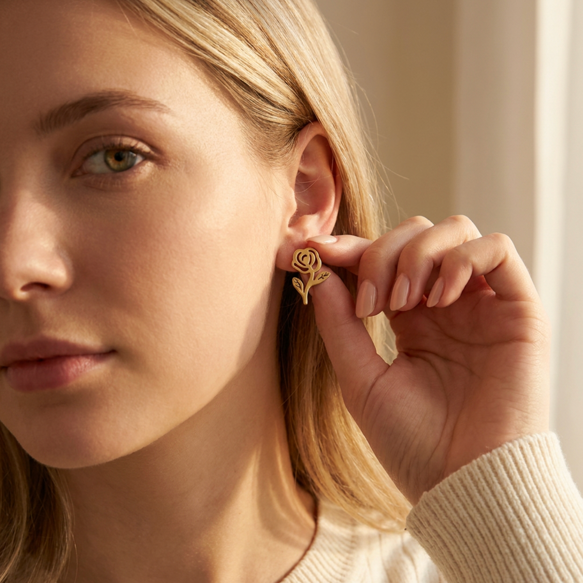 18K Gold-Plated Rose Flower Earrings