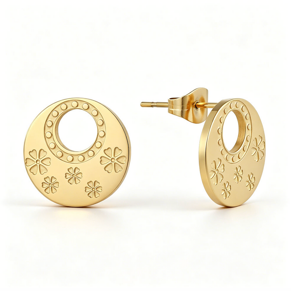 18K Gold-Plated Embossed Flower Earrings