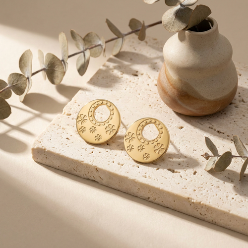 18K Gold-Plated Embossed Flower Earrings