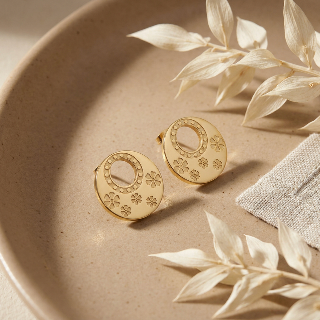 18K Gold-Plated Embossed Flower Earrings