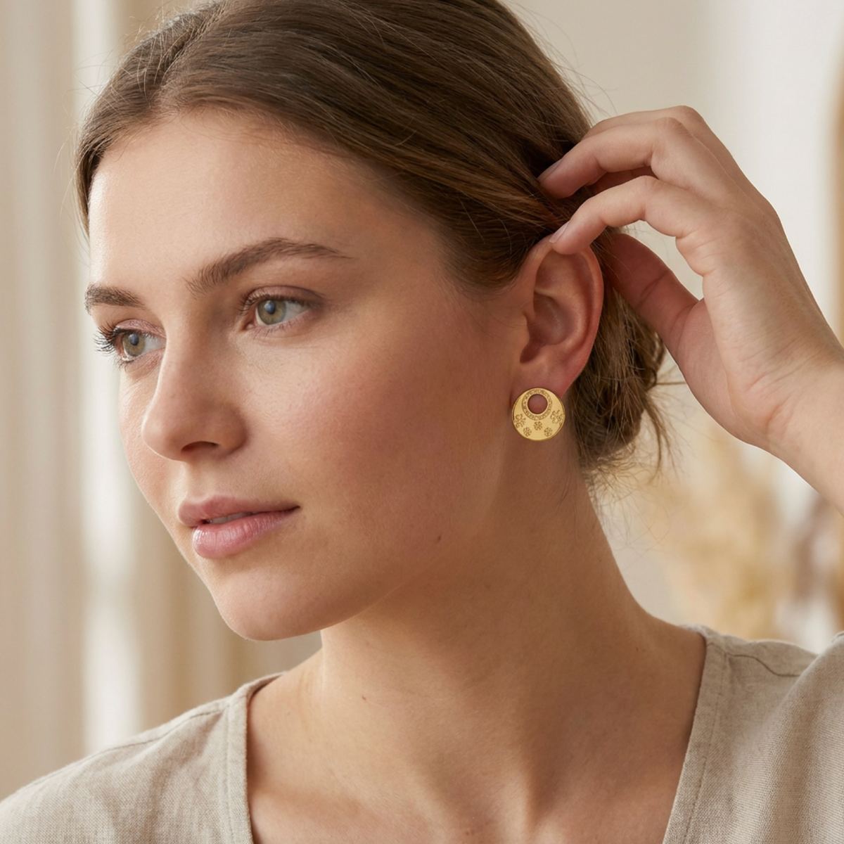 18K Gold-Plated Embossed Flower Earrings